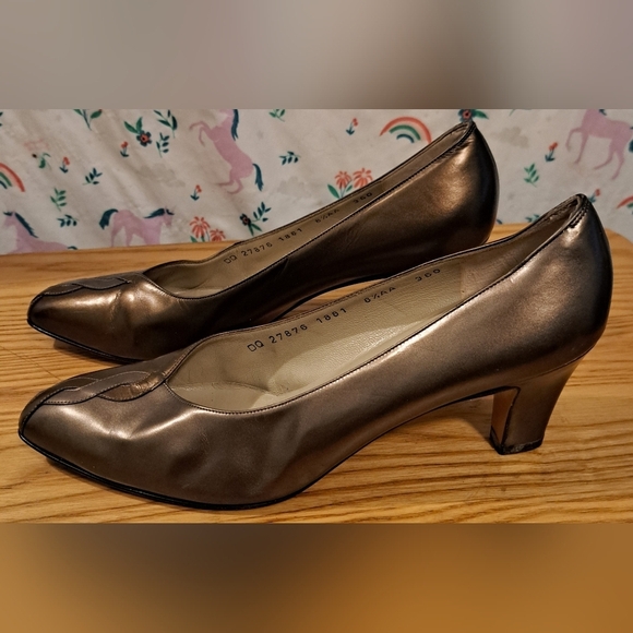 Vintage Salvatore Ferragamo Metallic Gold & Silver Boho Heel Shoe SZ 8.5AA - Picture 2 of 9